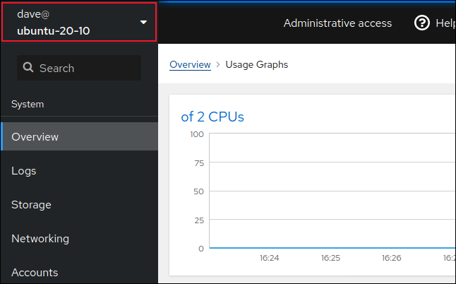 Dropdown host di Cockpit di jendela browser