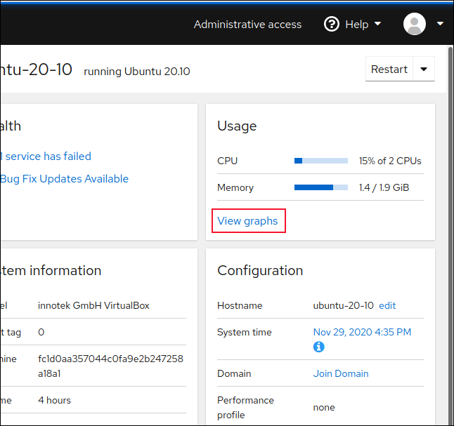 ブラウザウィンドウのコックピットにCPUとメモリの使用量が表示されます