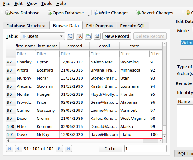 Novo registro com campo "id" incrementado automaticamente