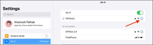 点击 Wi-Fi 网络中的信息按钮