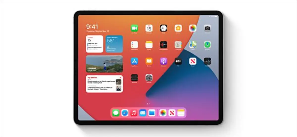 Bir iPad'de widget'ları gösteren ana ekran.