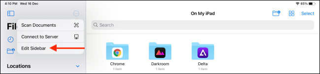 ファイルアプリでサイドバーを編集する