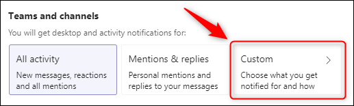 Die Option „Benutzerdefiniert“ im Abschnitt „Teams und Kanäle“.