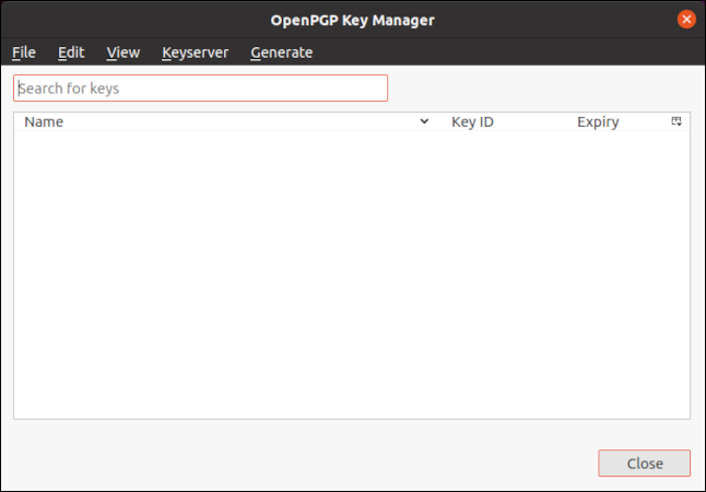 OpenPGP KeyManagerダイアログボックス