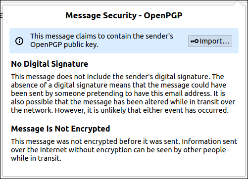 Kotak dialog keamanan pesan OpenPGP