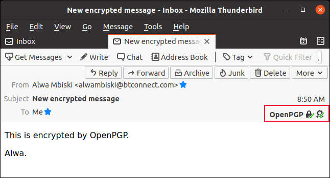 Recevoir un e-mail crypté dans Thunderbird