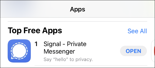 Signal sebagai aplikasi gratis teratas di iPhone App Store.