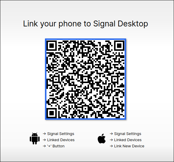 Signalclient, der den Synchronisierungs-QR-Code anzeigt