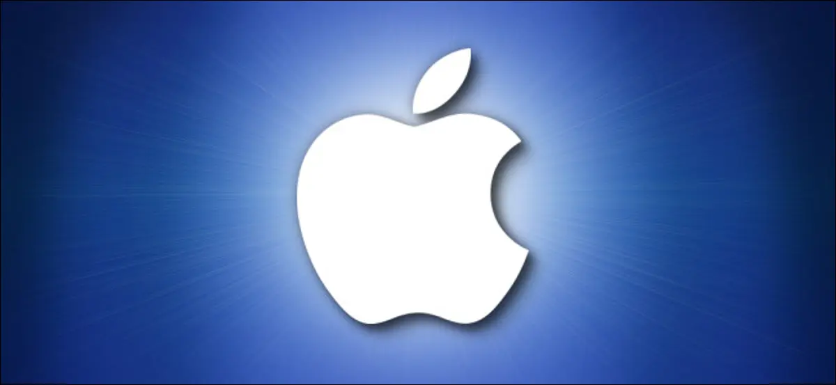 Logotipo de Apple sobre fondo azul.