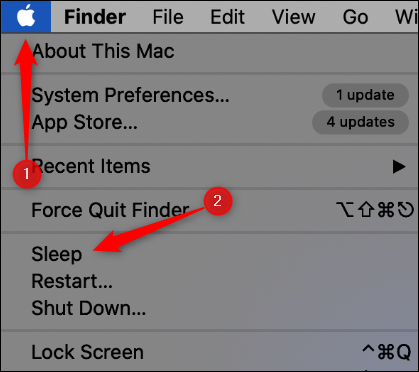 Переведите Mac в спящий режим из меню Apple