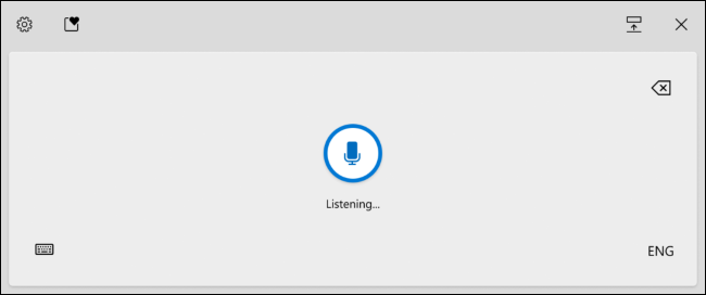 Dictado por voz de Windows activado en el teclado táctil de Windows 10.