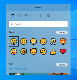 Selectorul de emoji actualizat pe Windows 10.