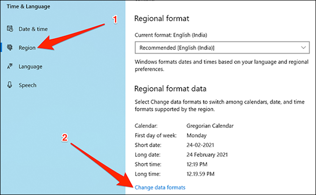 Alterar formatos de dados no Windows 10