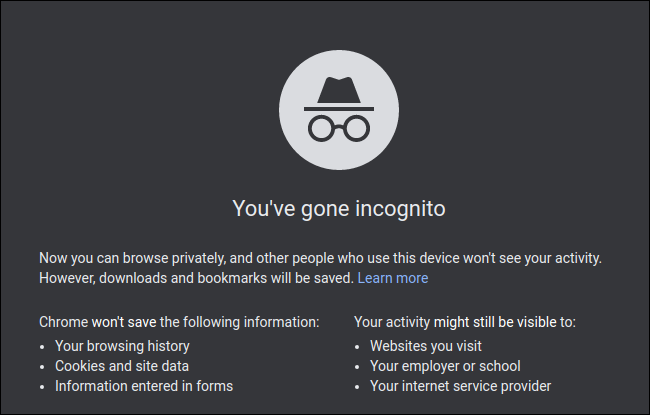 écran incognito chromé