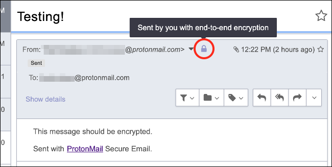 ProtonMail 內部加密的電子郵件