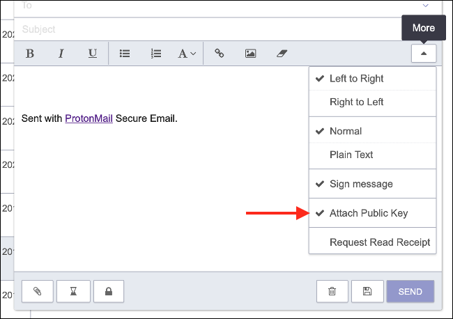 แนบคีย์สาธารณะ PGP ของคุณใน ProtonMail