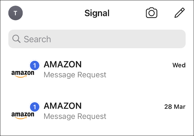 Nouvelle demande de message dans Signal