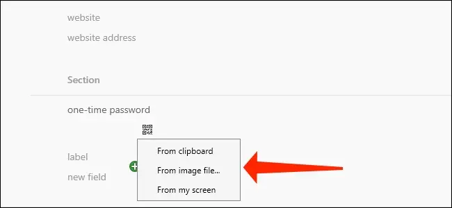 1Password for Windows 允許您選擇從哪裡獲取 QR 碼，如果您要設置兩因素身份驗證