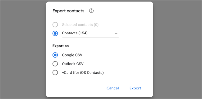 Экспорт контактов Gmail в формате CSV