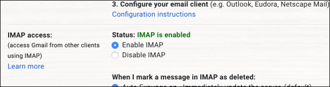 Gmail IMAP włączony