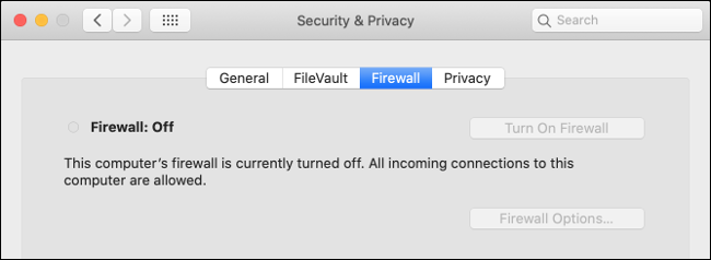 macOS Firewall ถูกปิดใช้งาน