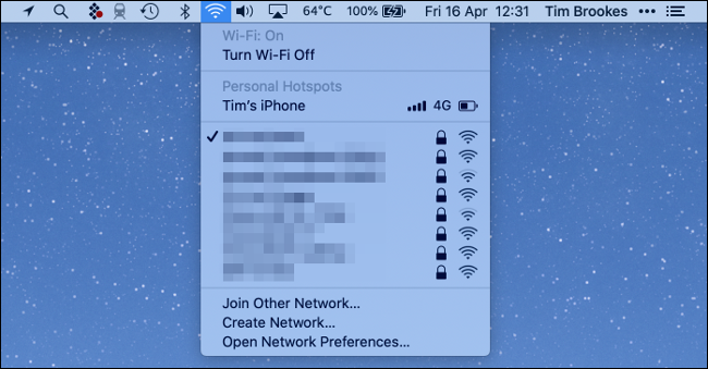 Состояние Wi-Fi в macOS