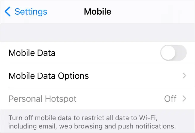 Deshabilitar datos móviles en iPhone