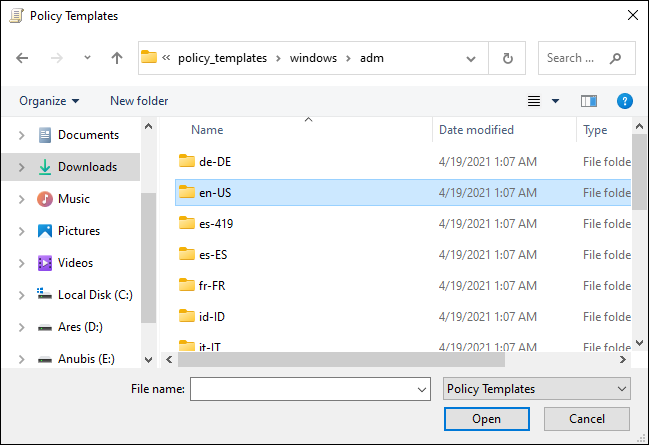 Folder Kebijakan ADM Chrome di PC