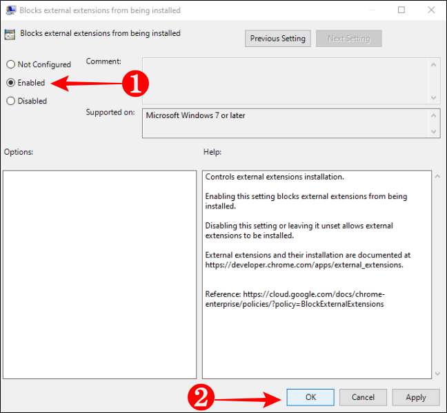 Aktifkan Pemblokiran Ekstensi Eksternal agar tidak dipasang di Chrome