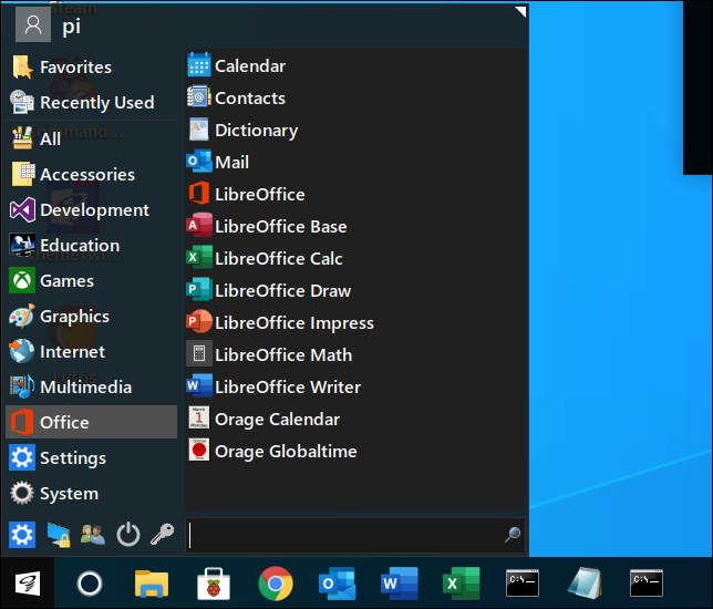 Menu di sistema del tema di Windows 10 di Twister Os