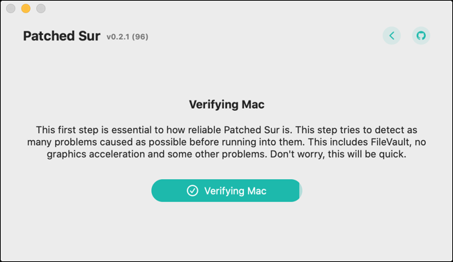 Überprüfung des Mac mit gepatchtem Sur