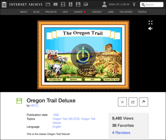 การเล่นเกม DOS ใน Internet Archive ผ่านเบราว์เซอร์