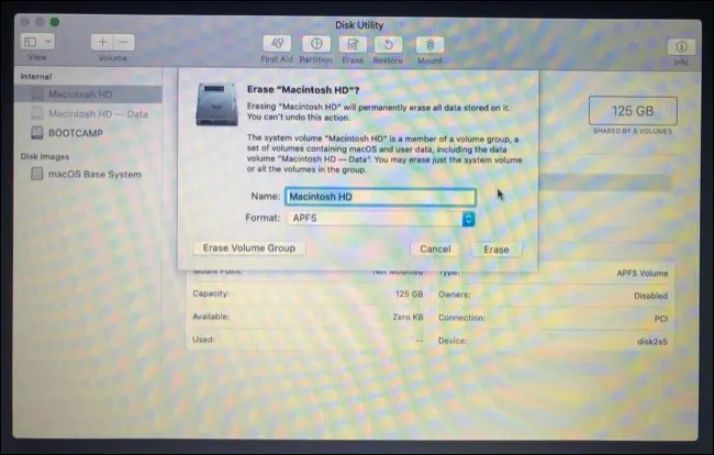 macOS Reovery / Installationモードでパーティションを消去する