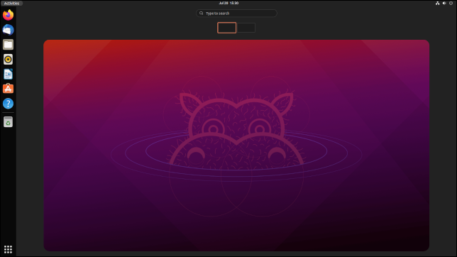 Tampilan aktivitas di Ubuntu 21.10, pra-rilis