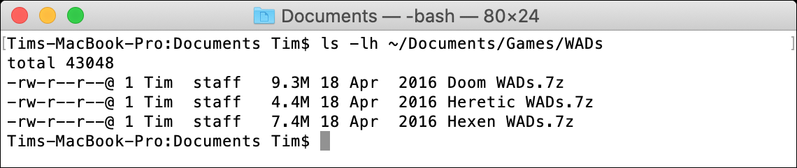 Comando de terminal ls macOS