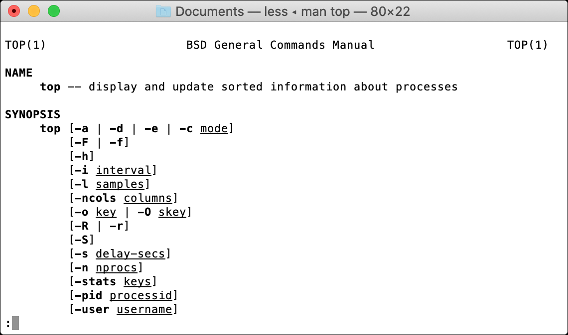 Comando de terminal man macOS