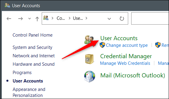 再次單擊“用戶帳戶”。