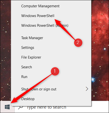 Yetkili Kullanıcı menüsünü açın ve Windows PowerShell'e tıklayın.