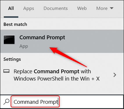 ค้นหา Command Prompt ใน Windows Search