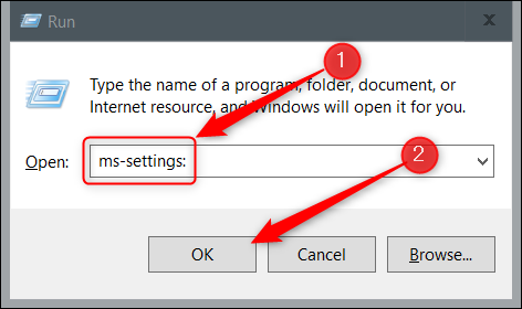 Geben Sie „ms-settings:“ in Ausführen ein.