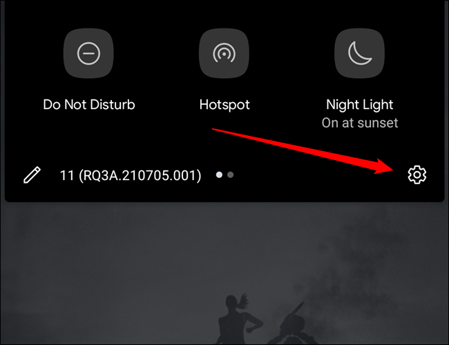 Ombre de notification d'Android avec le bouton de réglage en surbrillance