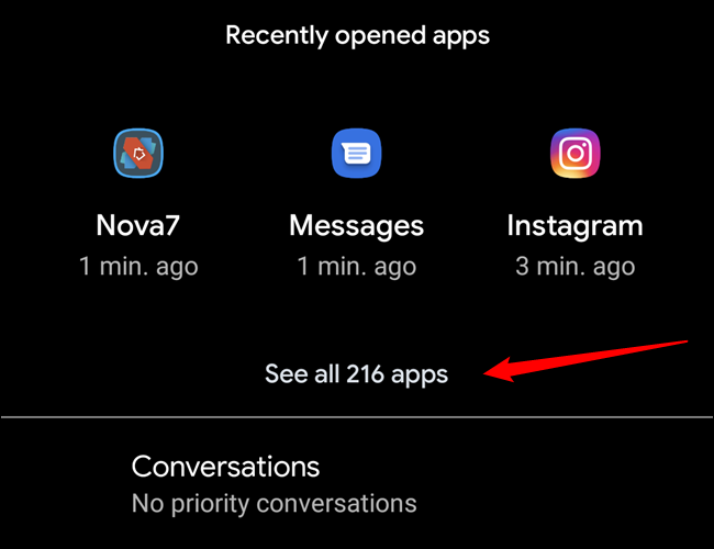 L'opzione Tutte le app nel menu App e notifiche