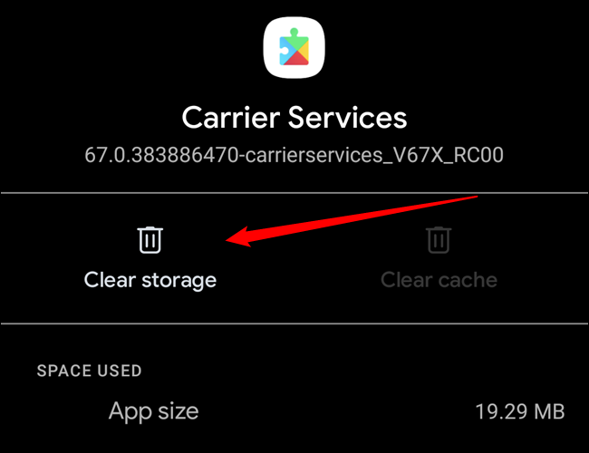 L'option Clear Storage pour Carrier Services