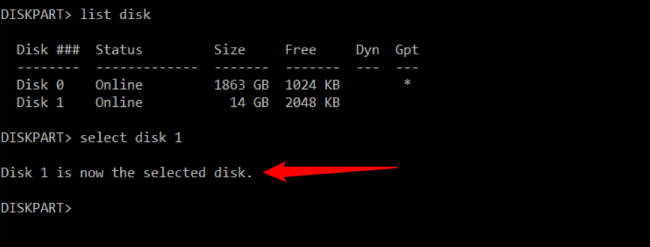 Enter tuşuna basın ve yardımcı program, diskin şimdi seçildiğini size bildirecektir.