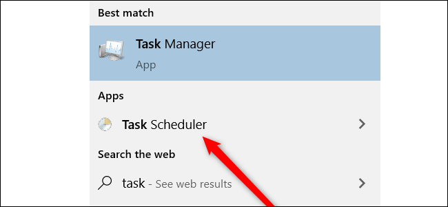 ผลการค้นหาใน Windows 10 แสดง Task Scheduler เป็นตัวเลือก