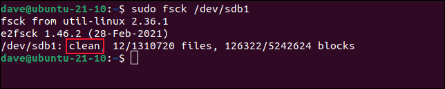 Verwenden Sie den Befehl fsck, um den Status des Dateisystems zu überprüfen.