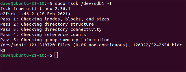 使用 fsck 命令中的 force 选项强制执行文件系统检查