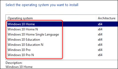 インストールするOSをクリックします。