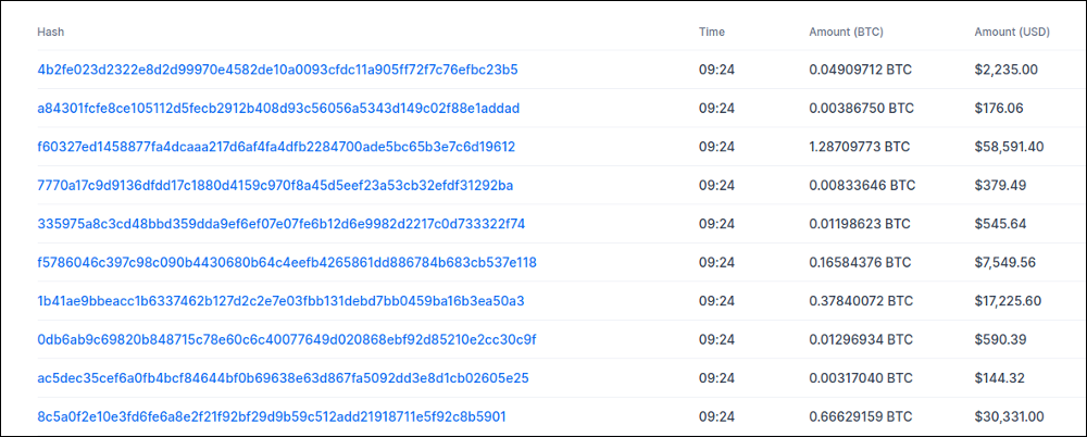 ตัวอย่างของบัญชีแยกประเภท Bitcoin