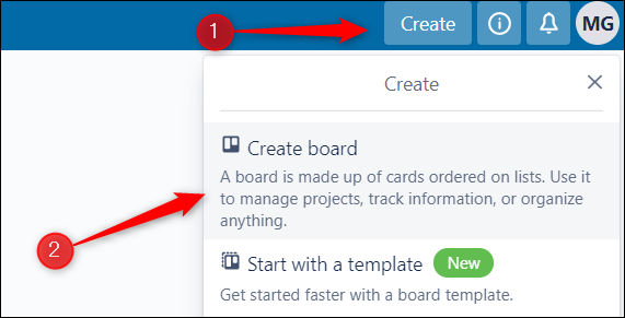 Haga clic en Crear y luego en Crear tablero.